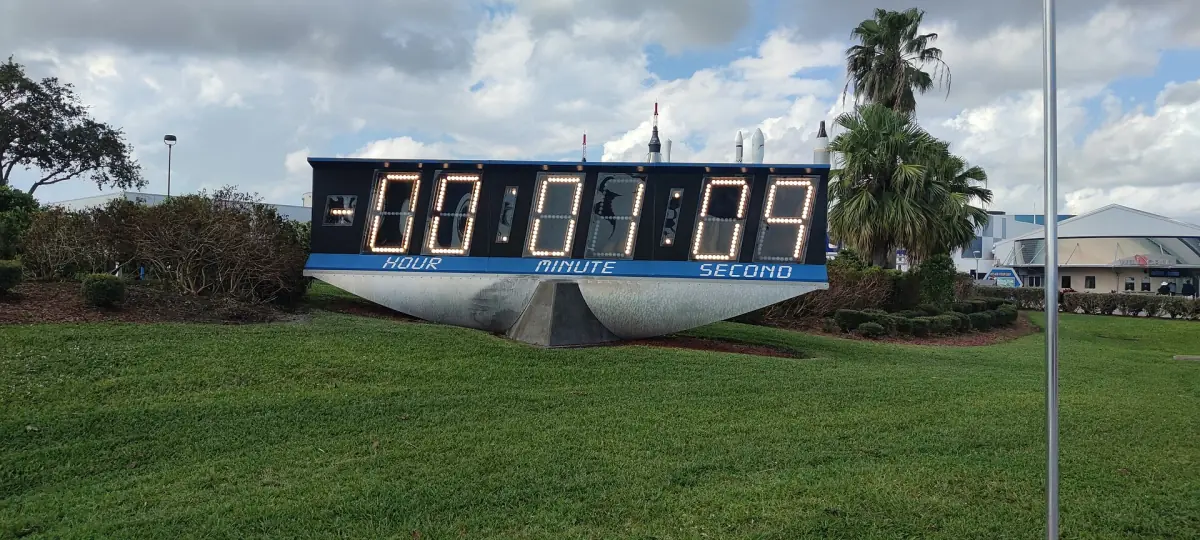 The countdown clock at the Kennedy Space Center Visitor Complex