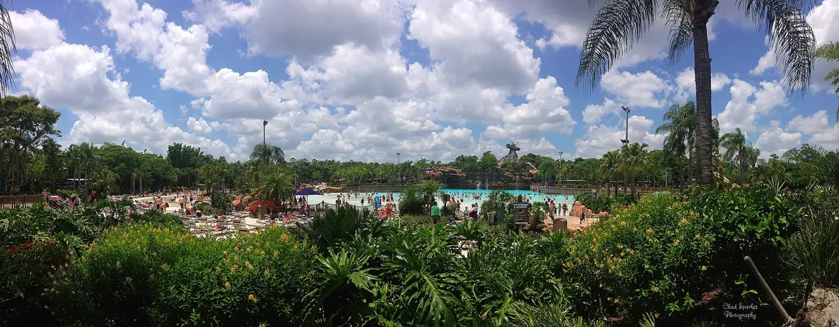 Typhoon Lagoon among palm trees